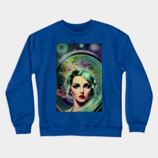 Beautiful Lavender & Green Vintage Style Space Woman Portrait Crewneck Sweatshirt